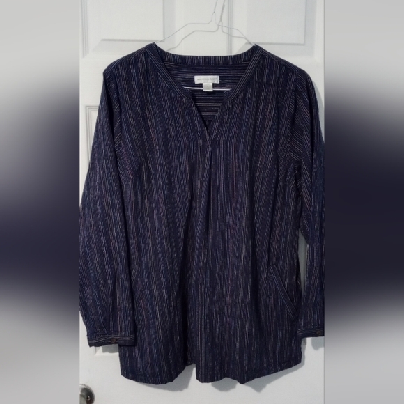 Christopher & Banks Dark Blue Pinstripe Blouse - Picture 1 of 4